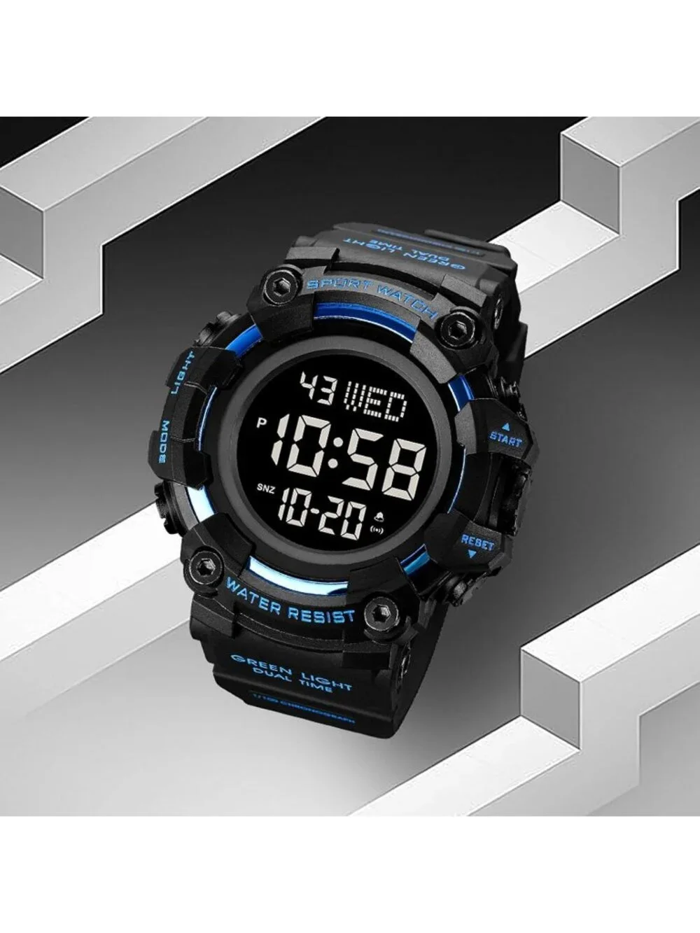 Men's Black And Blue Analog Electronic Military Multifunction LED Digital Watch